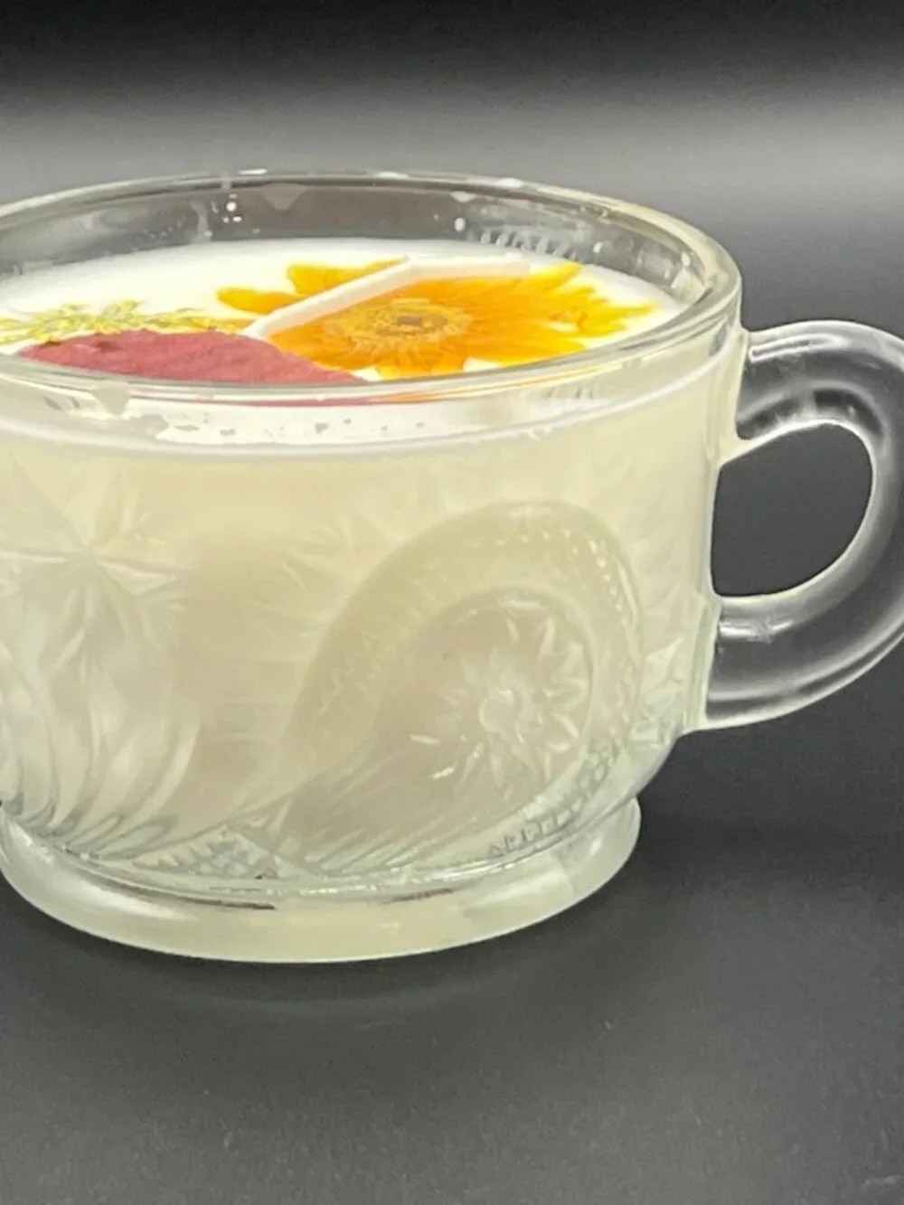 Marigold Leaf Frosted Glass Teacup Candle